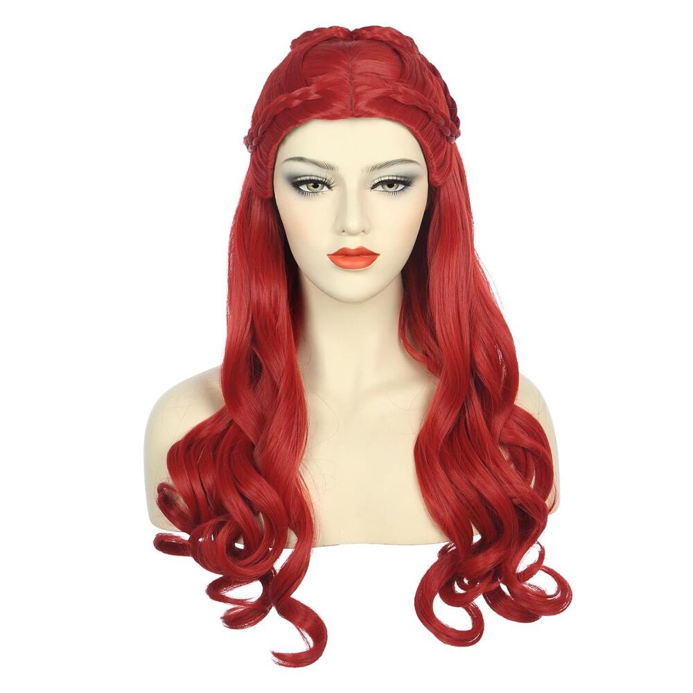 Long Red Wavy Curly Braided Cosplay Wig Adult Anime Kpop Halloween - Picture 6 of 10